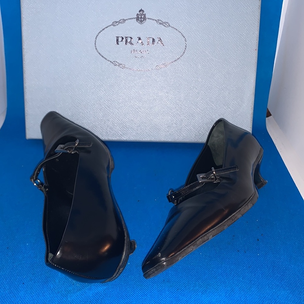 🔥PRADA‎ Black  Leather adjustable Loafer Women’s shoes 35 - Picture 3 of 8
